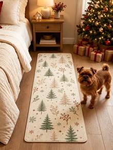 1pc Nordic Minimalist Style Pine Tree & Snowflake Decorative Long Runner Rug, Velvet Carpet, Christmas, Christmas Decoration, Suitable For Room Decor, Indoor Door Mat, Living Room Rug, Kitchen Mat, Bedroom Rug, Bathroom Mat, Washable Carpet, Home Decor, Bedroom Decor, Anti-Slip, Wear-Resistant, Noise-Reducing, Sound-Insulating, Skin-Friendly, Soft - Minimalist Pine Snowflake - View 2