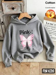 Autumn/Winter 3 Pieces Set: Girls' Fleece Hoodie With Donut, Pink Bow, "Pink" And "Let Me Sleep" Prints, Y2K Style - Heather Gray+Heather Gray+Heather Gray - View 4