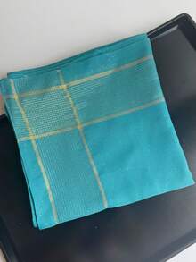 1pc Sky Blue Gold Line Plaid Square Scarf, Y2K Sequin Headscarf, Bohemian Style Party Gift For Women - Sky Blue - View 4