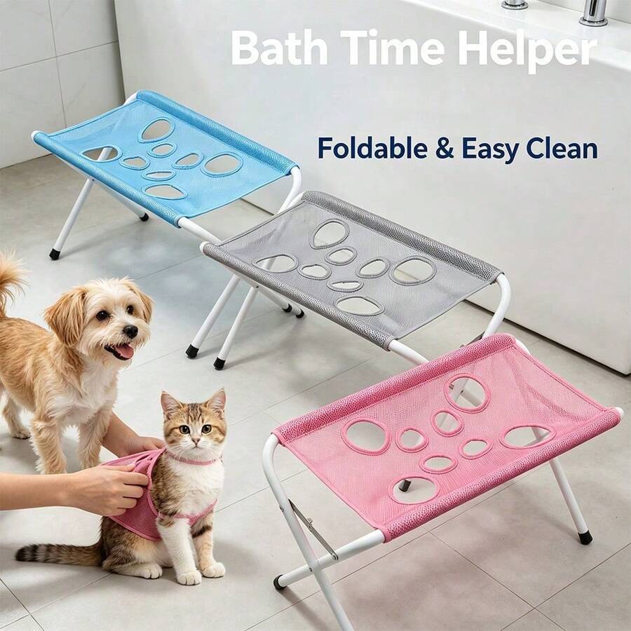 1pc Foldable Metal Pet Bath Rack, 80kg Load Capacity, Non-Slip Cat & Dog Grooming Bath Stand, Portable & Stable Large Cat & Dog Shower Rack, Suitable For Pet Grooming And Cleaning Supplies - Multicolor - View 1
