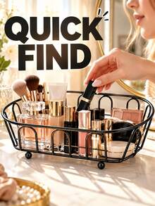 Metal Storage Basket Multifunctional Desk Organizer Box For Women Desktop Organizer Rack Iron Art Small Shelf Storage Basket For Cosmetics Makeup Brushes Home Living Room Decor Office Desk Wedding Kitchen Bathroom Bedroom School Essential Accessories - Silver - View 10