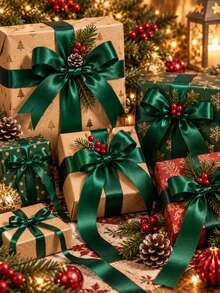 1 Roll 25 Yards Christmas Decorative Satin Ribbon, Emerald Green, Multiple Sizes Available, Suitable For DIY Crafts, Gift Wrapping, Bows, Parties, Weddings, Christmas Decorations - Jade Green - View 9