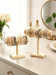 1pc Wooden Jewelry Storage Rack, Multi-Functional Display Tower For Necklace, Bracelet, Watch, Hair Tie Desktop Organizer - Multicolor - View 12