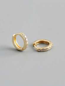 1 Pair Copper Rhinestone Stud Earrings For Women, Elegant Personalized Full Rhinestone Round Hoop Earrings - Yellow Gold - View 4