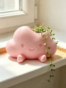 3D Printed Cute Cloud Character Planter, Soft Smiling Face With Little Feet Design, Suitable For Succulents, Prayer Beads And Other Green Plants. Multiple Macaron Colors, Healing Desktop Flower Pot, Fun Potted Plant Decoration For Windowsill And Office - Multicolor - View 4