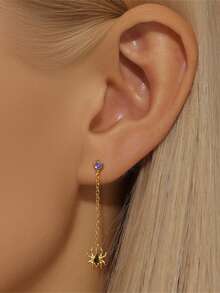 EleRunis 1Pair 925 Sterling Silver Gothic Heart Spider Goth Punk Tattoo Conch Tragus Cartilage Helix Threaded Piercing Halloween Witchy Fine Jewelry Gift Her - Gold - View 3