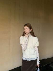 Women's Knitted Cardigan Autumn Outfit New Short Sleeve Slim Fit Korean Style Flattering Sweater Jacket - Apricot - View 8