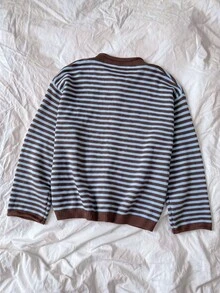 New Loose Striped Knit Cardigan Jacket, Women's Casual Daily Long Sleeve Vacation Outfit, Multi-Color Loose Fit Fashion Top, Autumn - Multicolor - View 11