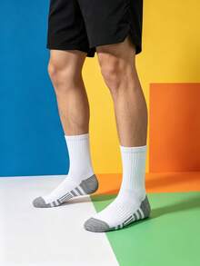 1/5/10/20 Pairs Men's Striped Mid-Calf Socks, Comfortable Soft Mesh Sports Running Socks, Outdoor Fitness Socks - Multicolor - View 4