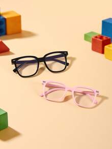 1set 2pcs 3-8Y Kids Rivet Detail Square PC Plain Glasses, Simple Design For Holiday And Casual Outings With Glasses Box - Multicolor - View 6
