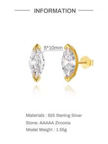 1 Pair 925 Sterling Silver Brilliant Cut Simulated Diamond Cubic Zirconia Stud Earrings For Sensitive Ears Simple Elegant Design Everyday Jewelry Gift - Horse Eye - View 12
