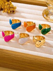 1pc Minimalist Elegant Enamel Drip Water Drop Women's Ring, Suitable For Party, Banquet And Daily Wear - Hot Pink - View 2
