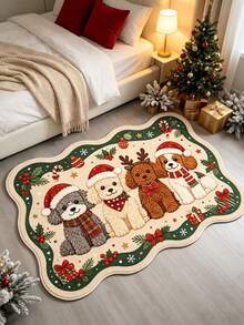 1PC 4 Cute Christmas Dog Holiday Decorative Rug, Bedroom Decor, Small Rug, Carpet, Home Decor, Living Room Rug, Living Room Small Rug, Bedroom Rug, Living Room Home Decor - A - View 2
