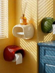 1pc Joivida Wall-Mounted Toilet Paper Holder, PET Waterproof Tissue Storage Box, Bathroom Toilet Paper Storage Rack, No-Drill Adhesive Tissue Holder, Suitable For Toilet, Bathroom And Washroom Storage - Multicolor - View 2