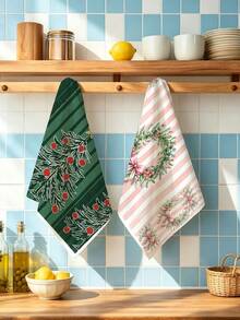 4pcs Kitchen Absorbent Towels, Made Of Polyester Material, Printed With Christmas Tree And Wreath Pattern, Suitable For Kitchen, Bathroom, Ideal Choice For Housewives And Family Gatherings, High Cost-Performance Home Decor And Room Decoration - Multicolor - View 2