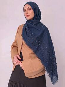 1pc Fashion Long Distressed Line Pattern Scarf With Four-Sided Short Fringe, Breathable Outdoor Women's Headscarf, Shawl, Daily Wear Accessory, Birthday Gift - Multicolor - View 12
