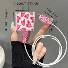 5pcs 2D Flat Design Gradient Heart Phone Charger Protector Set, Charger Head Cover + Cable Protector + Storage Rope + Data Cable Protector Wrap Rope, Compatible With Iphone 20W/18W Charger - Multicolor - View 5