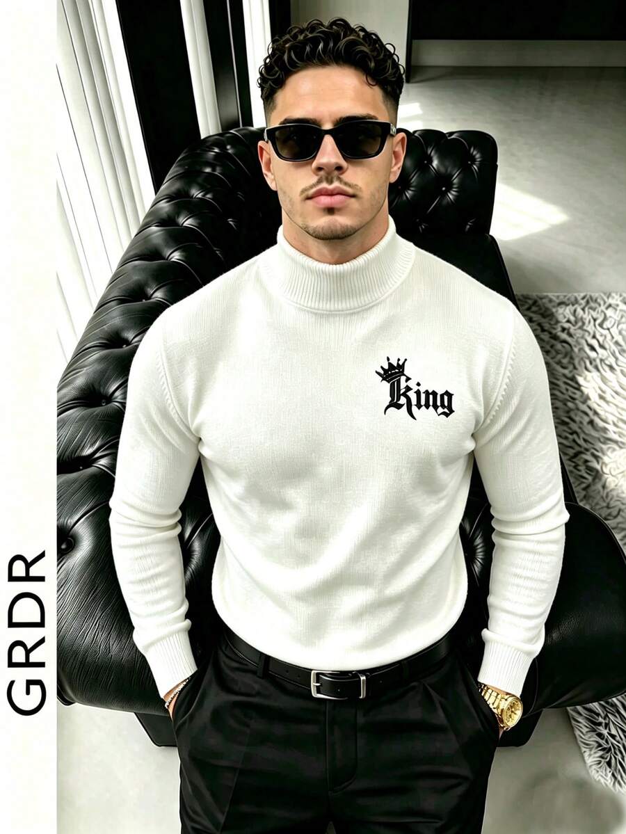 GRDR Men's Fashion Long Sleeve Sweater - Versatile Casual Knitwear - White - View 1