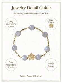 [VE]1pc High Quality Natural Grey Moonstone Bracelet, (One Star Missing You), June Birthstone Moonstone Bracelet, Romantic Ritual Gift For Mom/Girlfriend/Best Friend, Natural Grey Moonstone Color Random - Bracelet - View 5