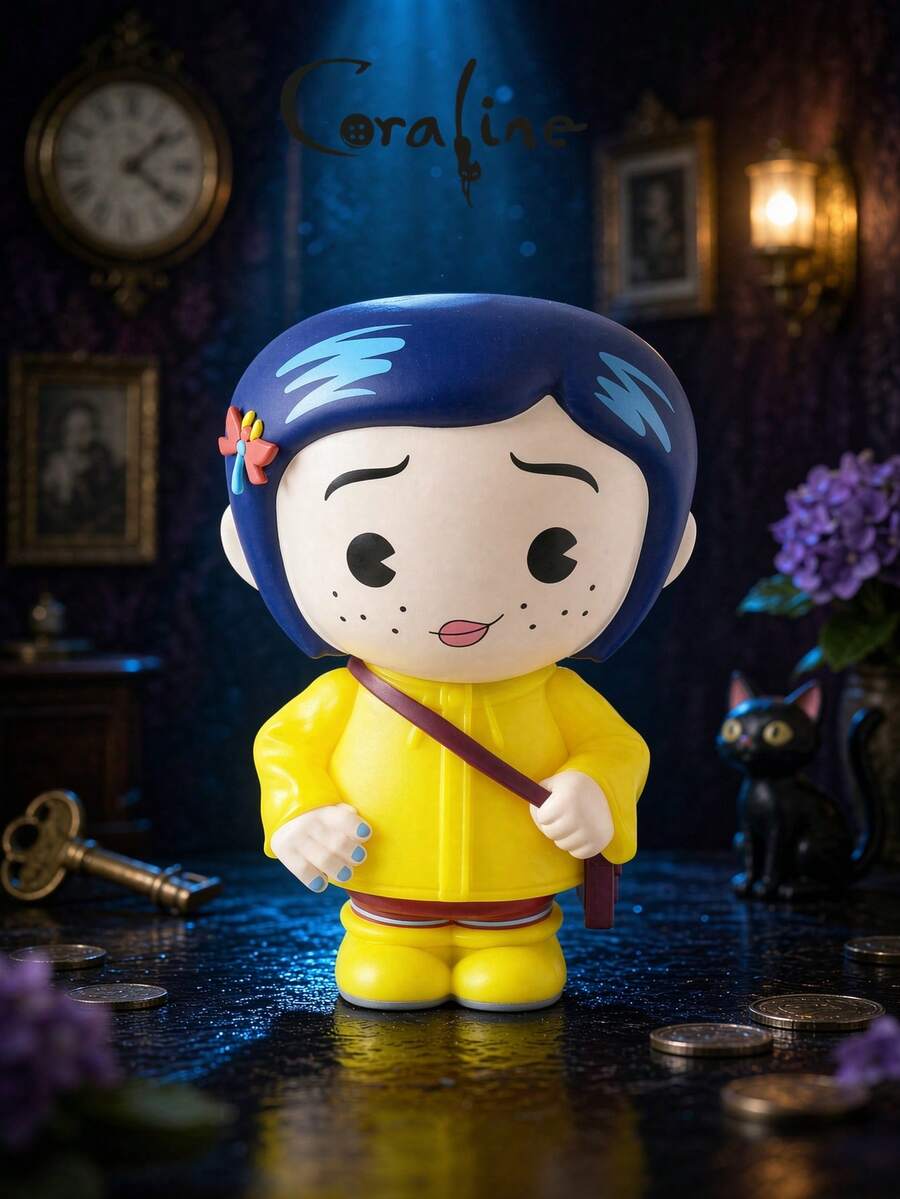Coraline 1PC Officially Licensed Cute Character Coin Bank PVC Saving Box Decorative Piggy Bank For Desk Display Stylish Collectible Ornament Ideal Gift For Fans - Multicolor - View 1