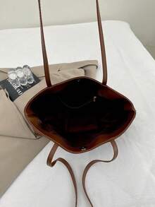 1pc Coffee Brown Large Capacity Faux Suede Tote Bag Women's Shoulder Bag - Coffee Brown - View 6