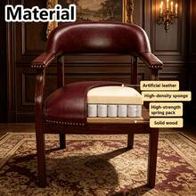 QIAN&S Vintage Solid Wood Upholstered Dining Armchair With Handcrafted Brass Rivets, Cushion Built-In Anti-Sagging Spring, For Dining Room, Living Room, Study, Office Reception & Guest Room - Black - View 3