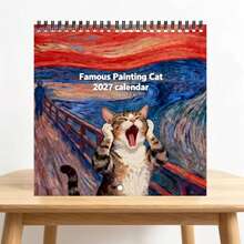 2027 Calendar: 12 Months Double-Sided (Page) Thick Paper, 21.08x21.08cm Screaming Cat Theme Wall Calendar | Bright Color Design, Suitable For Personal Planning And Fun Office And Home Decor, Hanging, Desktop, Christmas, Xmas - Multiple Styles - View 2