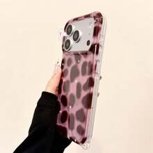 1pc Autumn/Winter Dark Red Glitter Leopard Print IMD Dual-Layer Phone Case Compatible With 17 Pro Max, 17 Pro, 17 Air, 17, 16 Plus, 15, 14, 13, 12 Pro Max, 11 - Pink - View 3
