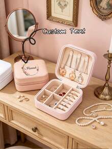 Customized Name Floral Wreath PU Travel Jewelry Box, Portable Compartment Storage For Rings, Earrings, Necklaces, Bridesmaid & Girls Birthday Gift - Multicolor - View 3