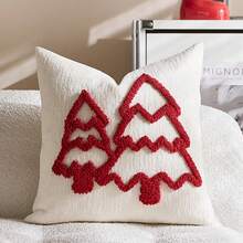 3D Christmas Tree Pillow Case, Rustic Farmhouse Style Christmas Tree Pillow Case, 17.72x17.72 Inches, Polyester Material, Zipper Design, Hand Wash Only, Geometric Pattern, Holiday Home Decor Cushion Cover (1pc, 2pcs Optional) - Red - View 8