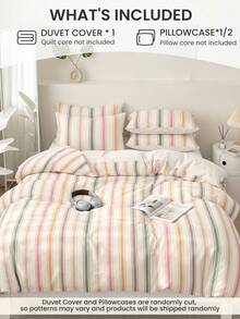 2/3 Piece Bedding Set, Home Textile, Minimalist Style, Pink & Green Striped, Comfortable & Breathable Bedding Set, Soft & Anti-Pilling, No Comforter Insert, Suitable For All Sizes Of Large And Small Beds, All Season, Indoor Decor - Multicolor - View 2