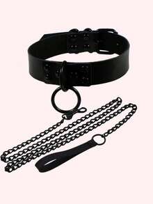Set Kalung & Tali Anjing, Gaya Eropa yang Dapat Diatur, Warna Gelap, Set Aksesori Leher Kalung dan Tali yang Dipersonalisasi dan Berlebihan, Kalung Kulit, Tali Paduan Logam, Tahan Lama & Kokoh, Ukuran Kalung Dapat Diatur - Hitam - View 9