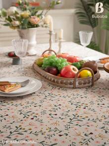 Bubaba Taplak Meja Berumbai Motif Bunga Vintage, Penutup Meja Makan Persegi Panjang Gaya Rumah Pertanian, Taplak Meja Motif Botani dengan Tepi Berumbai Warna Beige untuk Dapur, Ruang Makan & Dekorasi Rumah - MultiWarna - View 4