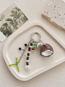 Cross-Border Coconut Keychain Cute 3D Resin Coconut Pendant With Bead Chain, Summer Tropical Style Bag Charm Key Ring For Backpack, Handbag Decoration - Multicolor - View 2