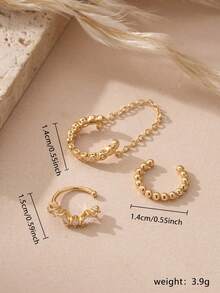 3pcs/Set Shiny Zirconia Chain Ear Clips Set, Multi-Layer Stackable Rhinestone Stud Earrings For Women, Versatile For Daily Wear, Date And Party - Gold - View 6