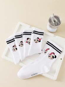 1/5 Pairs Disney Men's Mid-Calf Socks, Double Stripe Graphic, Simple Breathable Sports Socks, Fun Halloween Gift Socks - Multicolor - View 3