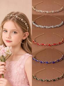 1pc Kids Rhinestone Flower Headband, Sparkly Vine Hair Band For Girls, Princess Hair Accessory For Birthday Party, Pageant, Photo Day, Holiday - Multicolor - View 1