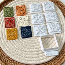 8pcs Square Vintage Tile Shape Clay Cutters, Floral Embossing Molds, DIY Handmade Earring Pendant Jewelry Craft Supplies - 8pcs - View 6