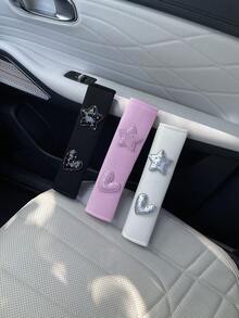 1pc/2pcs Cute Rhinestone Star & Heart Car Seat Belt Shoulder Pads, Soft & Breathable To Relieve Seat Belt Pressure, Protect Original Seat Belts, Easy Installation, 3 Colors Available, Sweet Style With Exquisite Rhinestone Decoration, Fits Most Car Models - A - View 4
