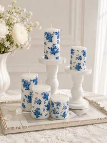 3/1pc White Cylindrical Blue Patterned Candles, Up To 3.93 Inches Long, Decorative Candle Set, Candle Ornaments, Suitable For Home Decor, Table Setting, Party, Dinner Banquet, Wedding Favors, Meditation And Relaxation - Multiple Styles - View 5