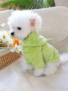 1pc Pet Clothes Happy Puppy Cartoon Short Flannel Outfit - Antenna Pet - Green - View 3