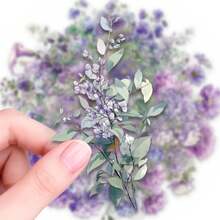 50pcs Watercolor Purple Floral Doodle PET Stickers, Diverse Designs, Enhance Thinking And Creative Action Ability, Art Supplies, Children Sticker Toys - Multicolor - View 7