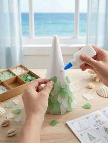 1 Set DIY Sea Glass Christmas Tree Craft Kit, 5 Colors Available, With Starfish Topper, Frosted Glass Pieces, Suitable For Handmade Holiday Gifts, Coastal Home Decor, Bedroom Shelf Display, Holiday Table Centerpiece And Creative Craft Projects - Upgraded Christmas Tree DIY Kit - View 7