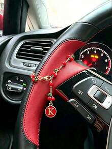1pc Car Cherry Letter Steering Wheel Decorative Chain Interior Accessory, Personalized Car Interior Cherry Chain Letter Pendant Decoration, Exquisite Car Interior Decor, Cute Shiny Car Accessory Gift, Suitable For Women, Birthday And Holiday - A - View 8