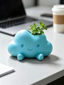 3D Printed Cute Cloud Character Planter, Soft Smiling Face With Small Feet Design, Suitable For Succulents, Prayer Beads And Other Green Plants. Multiple Macaron Color Options, Healing Desktop Flower Pot, Fun Potted Plant Decoration For Windowsill And Office - Multicolor - View 3