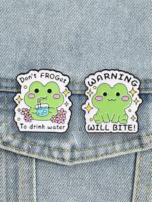 QIHOO 1pc Cute Cartoon Frog Enamel Brooch, Humorous Pun Slogan Lapel Pin Badge, Backpack Denim Jacket Decorative Jewelry Gift - Multicolor - View 3