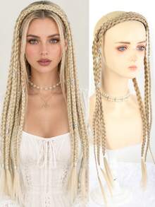 24 Inch Boho Pre Braided Headband For Women Long Hanging Synthetic Braids With Silver Decor Hairpiece For Daily Party Music Festival Halloween - Multicolor - View 12