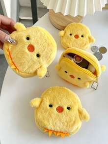 1pc Kids Cute Chick Pattern Plush Soft Fabric Large Capacity Zipper Keychain Coin Purse, Kawaii Style Small Storage Bag, Suitable For Daily Use And Holiday Gifts - Multicolor - View 1