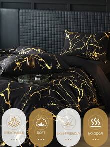 2/3件組金色箔印花被套床品套裝，黑色床品，舒適房間裝飾，輕量親膚透氣，超柔軟抗起球，不含被芯，適用單人/雙人/Queen/King床，四季通用，家用紡織品，可機洗 - 黑色 - 查看 5