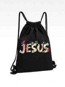 New Canvas Bag Shoulders Drawstring Bundle Pockets Shopping Student Backpack Bag - Black - View 7